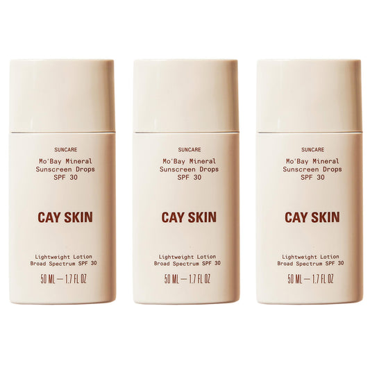 Cay Skin Mo'Bay Mineral Sunscreen Drops SPF 30 – Broad Spectrum Face Sunscreen & Makeup Primer – Lightweight, Moisturizing, Reef Safe Lotion with Natural Finish for All Skin Types – 3-Pack, 1.7 oz.