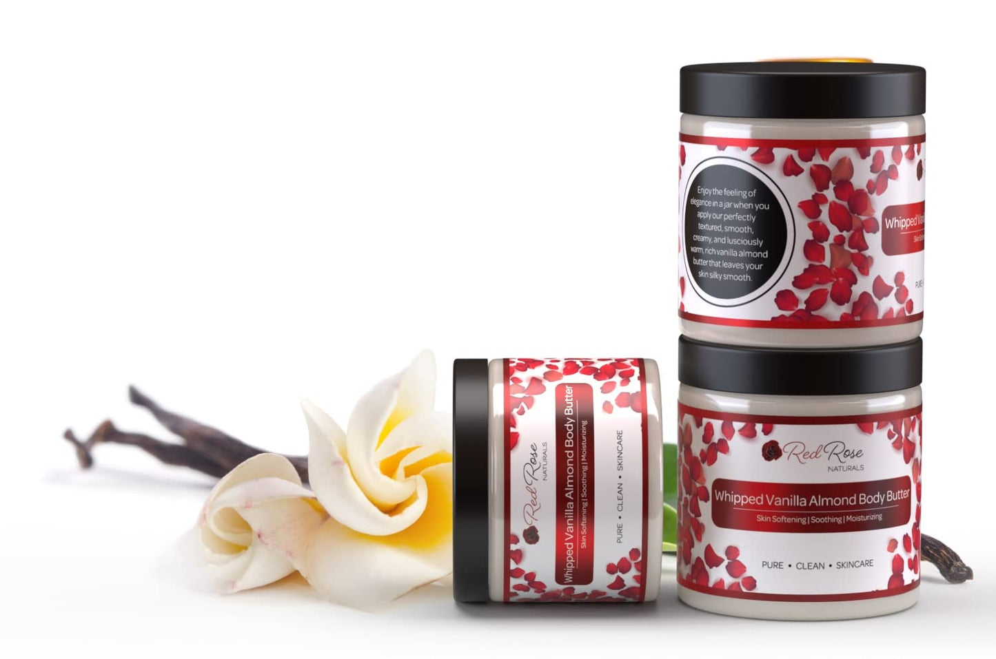 Red Rose Naturals Whipped Body Butter, Scented Vanilla Body Moisturizer 8 oz., Coconut Oil & Shea Butter for Sensitive, Dry Skin, Non-Greasy, Soft & Creamy, Natural Skincare for Women & Men – Vegan