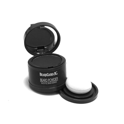 BEARD GAINS Men's Black Temporary Beard Filler, Cover-Up Bald spots, Fill Patches & Add Volume to Facial Hairs Powder | Change Color in Seconds | Easy to Wash (Black Patch & Full Beard Powder)