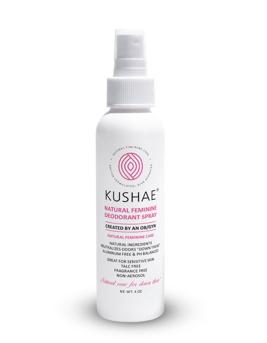 Kushae Natural Feminine Deodorant Spray for Women, All Natural, Unscented and Fragrance Free, Refreshing Control for Odor and Dryness, 4 oz