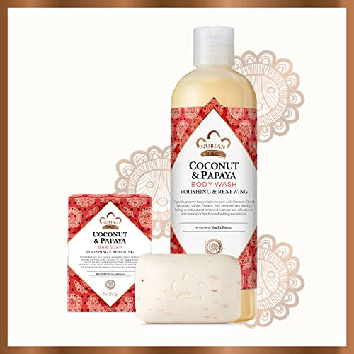 Nubian Heritage Coconut Papaya Body Wash Cleanser for Dry, Dull Skin Polish + Renew Hydrating Body Wash 13 oz