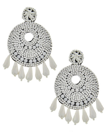 2Chique Boutique Women's White Seed Bead & Acrylic White Rhinestone Dangle Earring Set