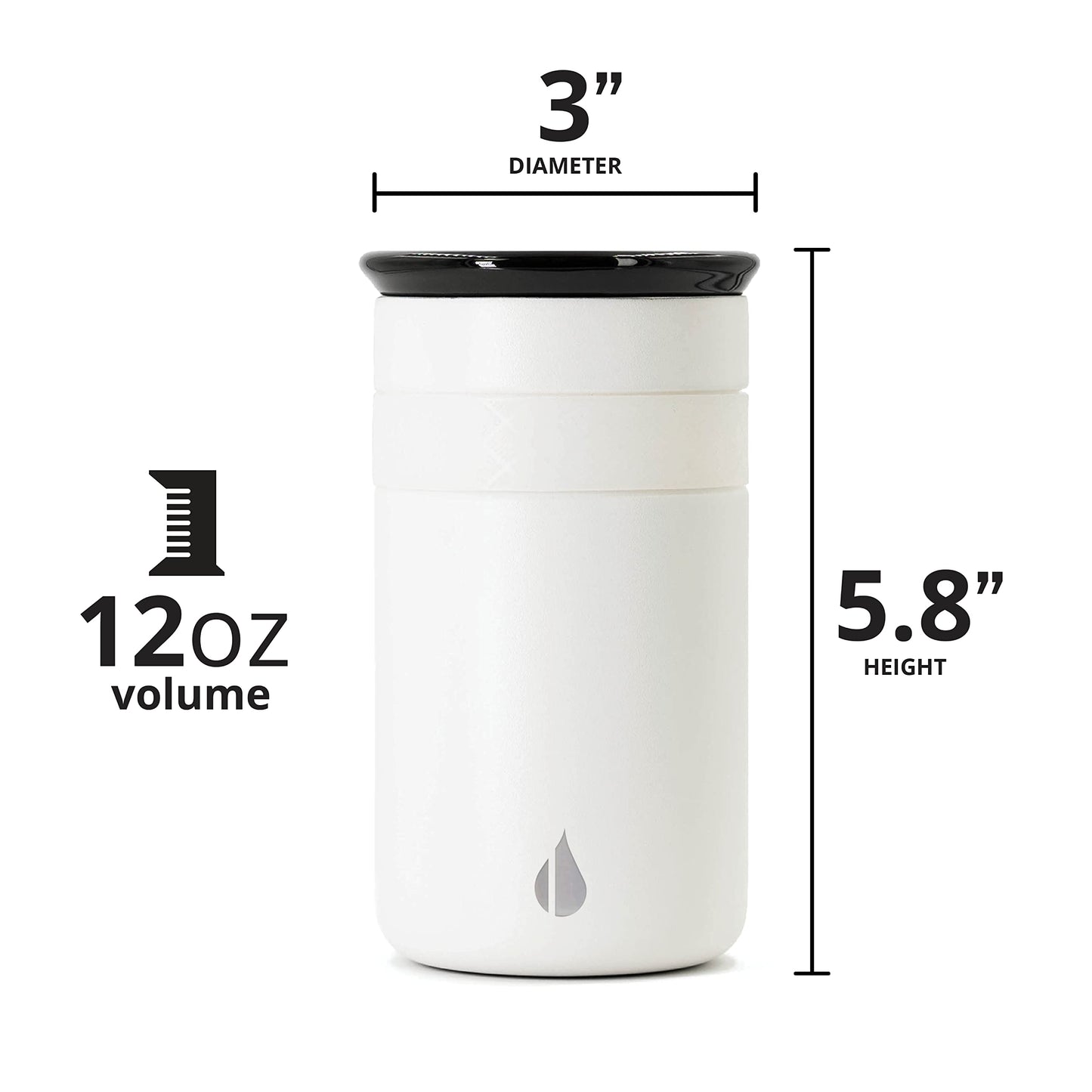 Elemental Artisan Insulated Tumbler, Triple Wall Coffee Travel Mug, Reusable Stainless Steel Coffee Tumbler with Ceramic Lid, Thermal Coffee Cups for Hot (6 Hrs) & Cold (18 Hrs), 12oz - Matte White