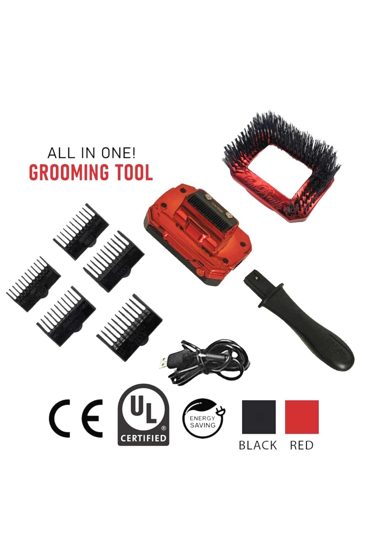 4MAS Self-Grooming CutBrush (Black and Red) Mod 3 with 5 Comb Attachments and Charging Cable