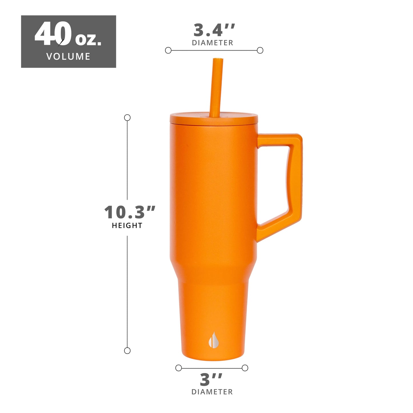 Elemental 40 oz Tumbler with Handle and Straw - Spill Proof Insulated Stainless Steel Commuter for Hot and Cold Beverages - Travel Coffee Mug with 2 Straws & Spill Proof Lid - 40oz - Orange