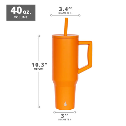 Elemental 40 oz Tumbler with Handle and Straw - Spill Proof Insulated Stainless Steel Commuter for Hot and Cold Beverages - Travel Coffee Mug with 2 Straws & Spill Proof Lid - 40oz - Orange