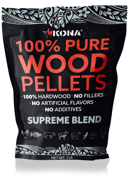 Kona Supreme Blend Smoker Pellets, Intended for Ninja Woodfire Outdoor Grill, 2 lb Resealable Bag