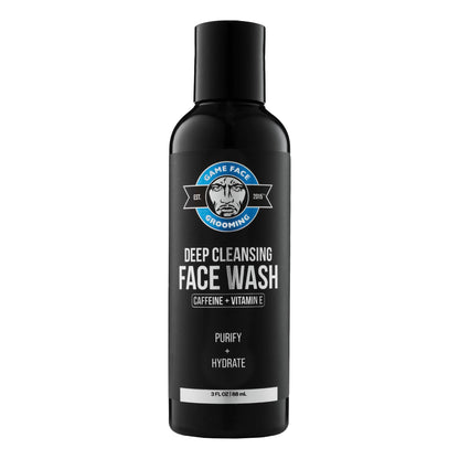 Game Face Grooming Men’s Face Wash - Deep Cleansing Face Wash with Caffeine and Vitamin E | Glycerin, Honeysuckle, Aloe Vera, & Grape Seed Oil |Purify and Hydrate Your Skin | 3 Fl Oz