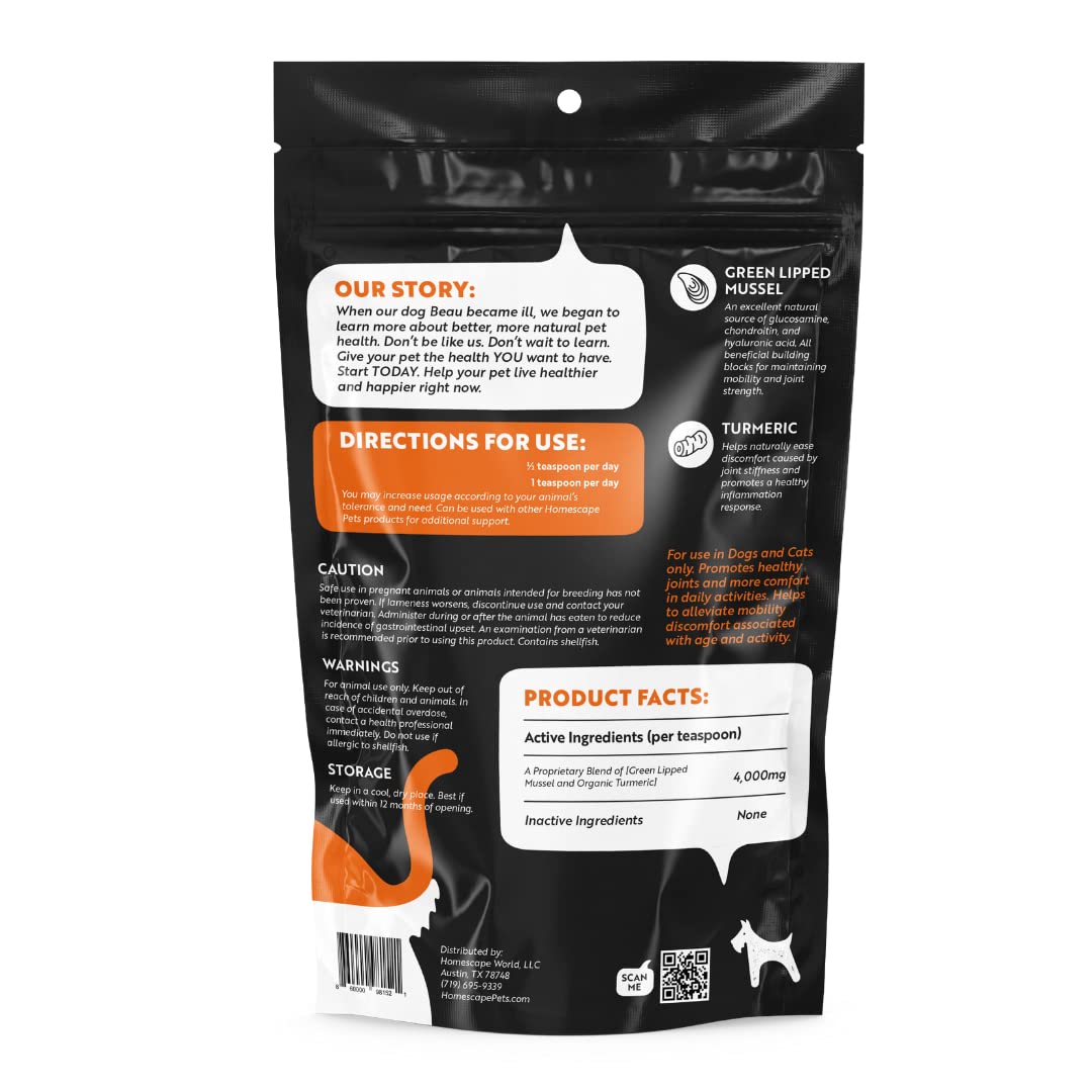 Homescape Pets Mussel Mobility - Green Lipped Mussel & Turmeric for Dogs - Hip & Joint Pain Relief Anti-Inflammatory Meal Topper Powder - Better Mobility, Less Stiffness and Aches - Vet Recommended