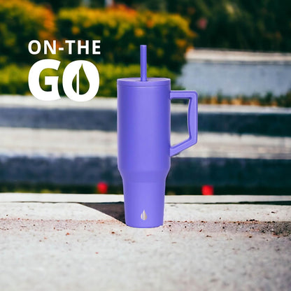 Elemental 40 oz Tumbler with Handle and Straw - Spill Proof Insulated Stainless Steel Commuter for Hot and Cold Beverages - Travel Coffee Mug with 2 Straws & Spill Proof Lid - 40oz - Lavender
