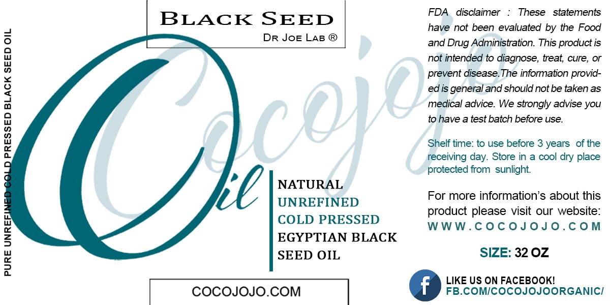 cocojojo 32 ounce Black Cumin Oil - Black Seed Oil - Kalonji Oil Cold Pressed Pure Natural Seed Oil Hair Beard Face Lips Joint