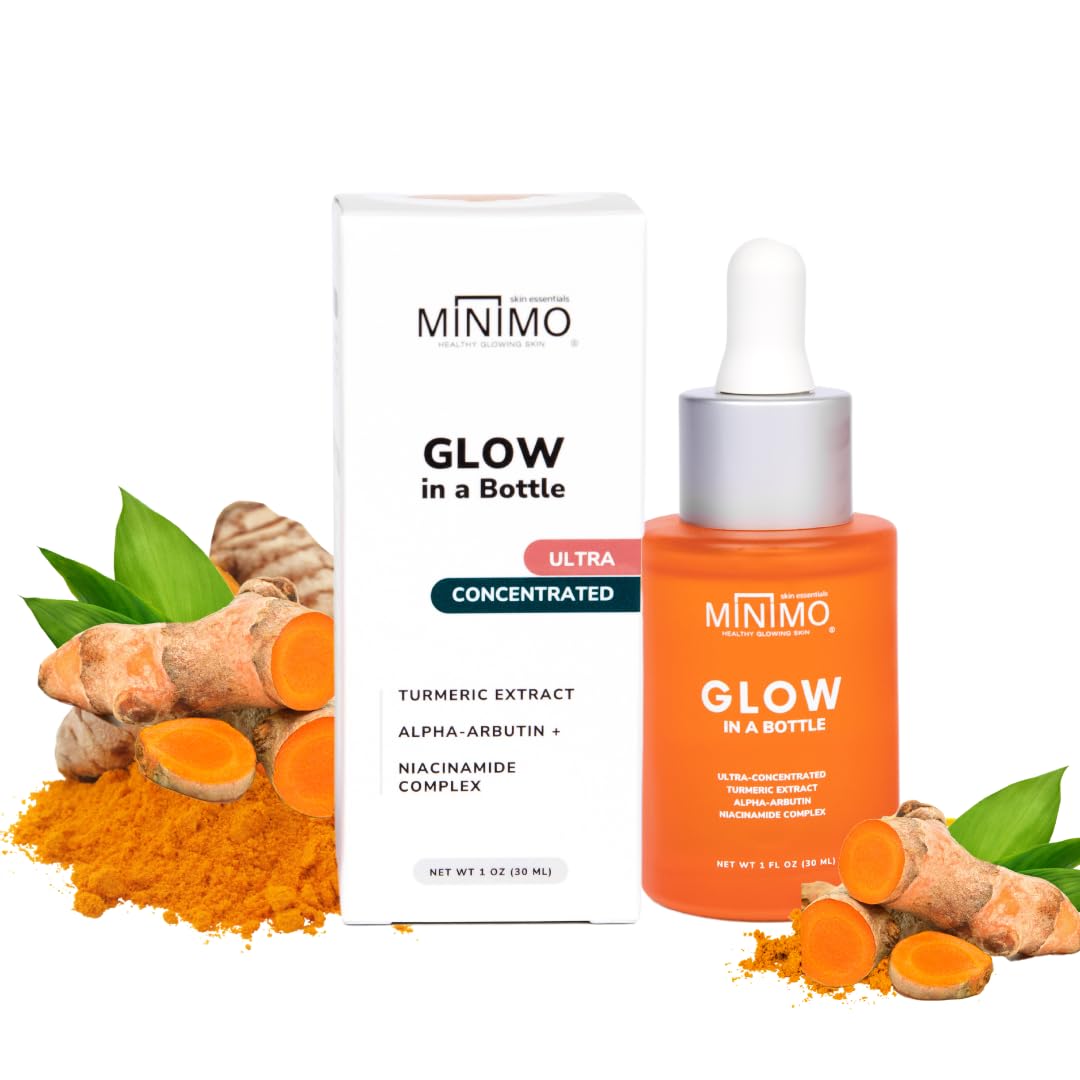 Minimo Glow in a Bottle with Ultra-Concentrated Natural Turmeric Skin Brightening Oil for Dark Spots | Turmeric Facial Repair Serum Cleanses Skin | Turmeric Serum for Face - 1 Fl. Oz Travel Size