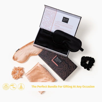 BLACKTRAVELBOX 100% Mulberry Silk Sleep Set, Luxurious Mulberry Silk Pillowcase, Scrunchie and Weighted Eye Pillow for Hair and Skin Health, Deep Sleep, Premium Grade 6A Silk (Ocean Pearl)