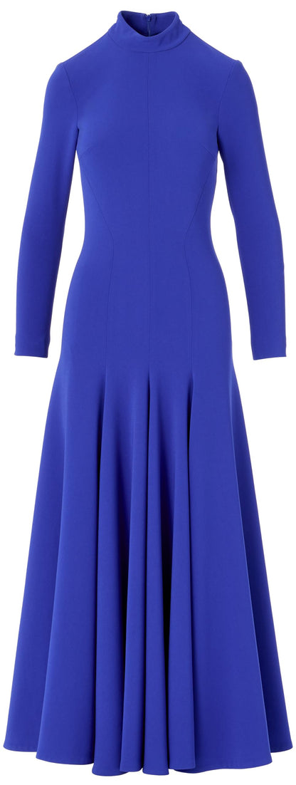 Sergio Hudson, Mock Neck Full Skirt Dress, 4, Sapphire