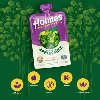 Applesauce Squeeze Pouch, Organic Applesauce Pouches with Real Chunks of Fruit, No Artificial Flavors Fruit Snack, (Original Apple, 12 Pack of 3.2 oz)