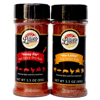 Lillie's of Charleston All Purpose Seasoning 2 pk | Ho-Lotta (Mild) + Hissy Fit (Hot) | Great for Pork Chicken Steak Ribs Popcorn Eggs | Keto Non-GMO No Preservatives Vegan| (2 pack shaker top - 7oz)