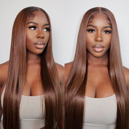 BLY Brown Lace Front Wigs Human Hair 13x4 HD Transparent Lace Wig #4 Chocolate Brown Color Straight Wig Pre Plucked with Baby Hair Glueless Wig 180% Density Thick Hair 20 Inch