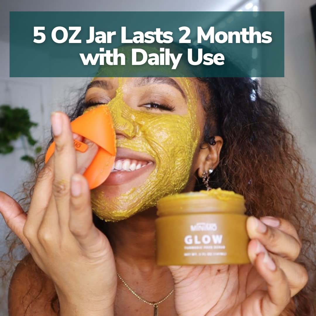 Minimo Glow Turmeric Face Scrub (Citrus Peach) With Heart Applicator - Infused with Turmeric, Manuka Honey, Cinnamon, and Chamomile - Turmeric Glow Face Scrub for All Skin Types - 5 FL OZ (147 ML)