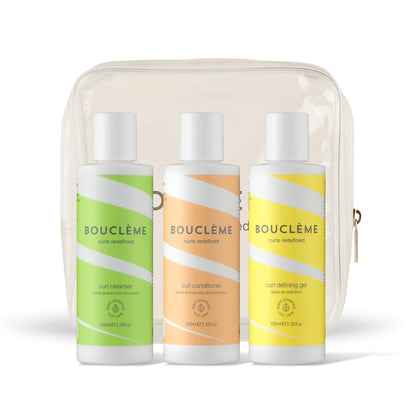 Bouclème - Curls Travel Kit - Includes Hair Cleanser, Conditioner & Curl Defining Gel - Protects & Nourishes Curls - Natural and Vegan - Haircare Travel Kit for Curly Hair - 10.1 fl oz