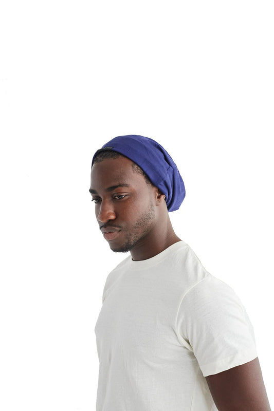 Grace Eleyae GE Men's Satin Lined Sleep Cap Slap Silky Beanie Hair Care Hat, Navy Blue