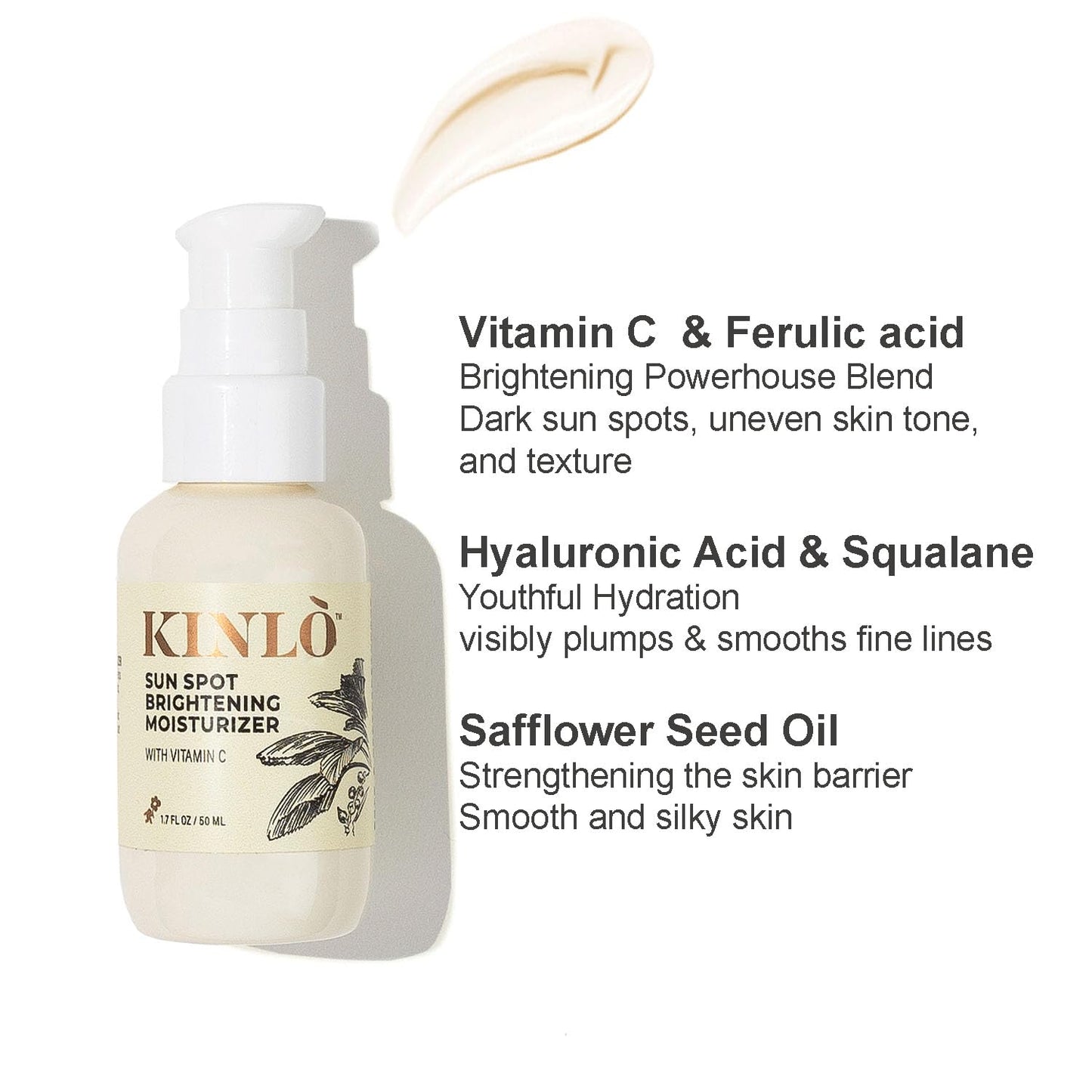 Kinlo Sun Spot Brightening Moisturizer | Vitamin C, Ferulic Acid & Hyaluronic Acid | Daily Brightening Face Serum & Moisturizer | Black-Owned, Vegan Skincare | 1.7 fl oz