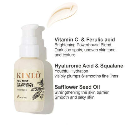 Kinlo Sun Spot Brightening Moisturizer | Vitamin C, Ferulic Acid & Hyaluronic Acid | Daily Brightening Face Serum & Moisturizer | Black-Owned, Vegan Skincare | 1.7 fl oz