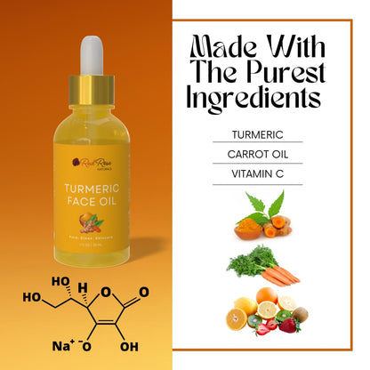 Red Rose Naturals Turmeric Face Oil - Facial Serum & Moisturizer with Vitamin C for Women & Men, Hydrates & Revitalizes Dull Skin - All Skin Types - Made with Turmeric Essential Oil- 1 oz.