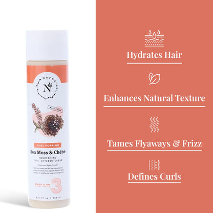 NaturAll Avocado & Kiwi Leave In Conditioner & Sea Moss & Chebe Curl Cream- Hair Styling Products for Curl Defining, Frizz Control- Paraben & Sulfate Free Curl Enhancing Hair Products