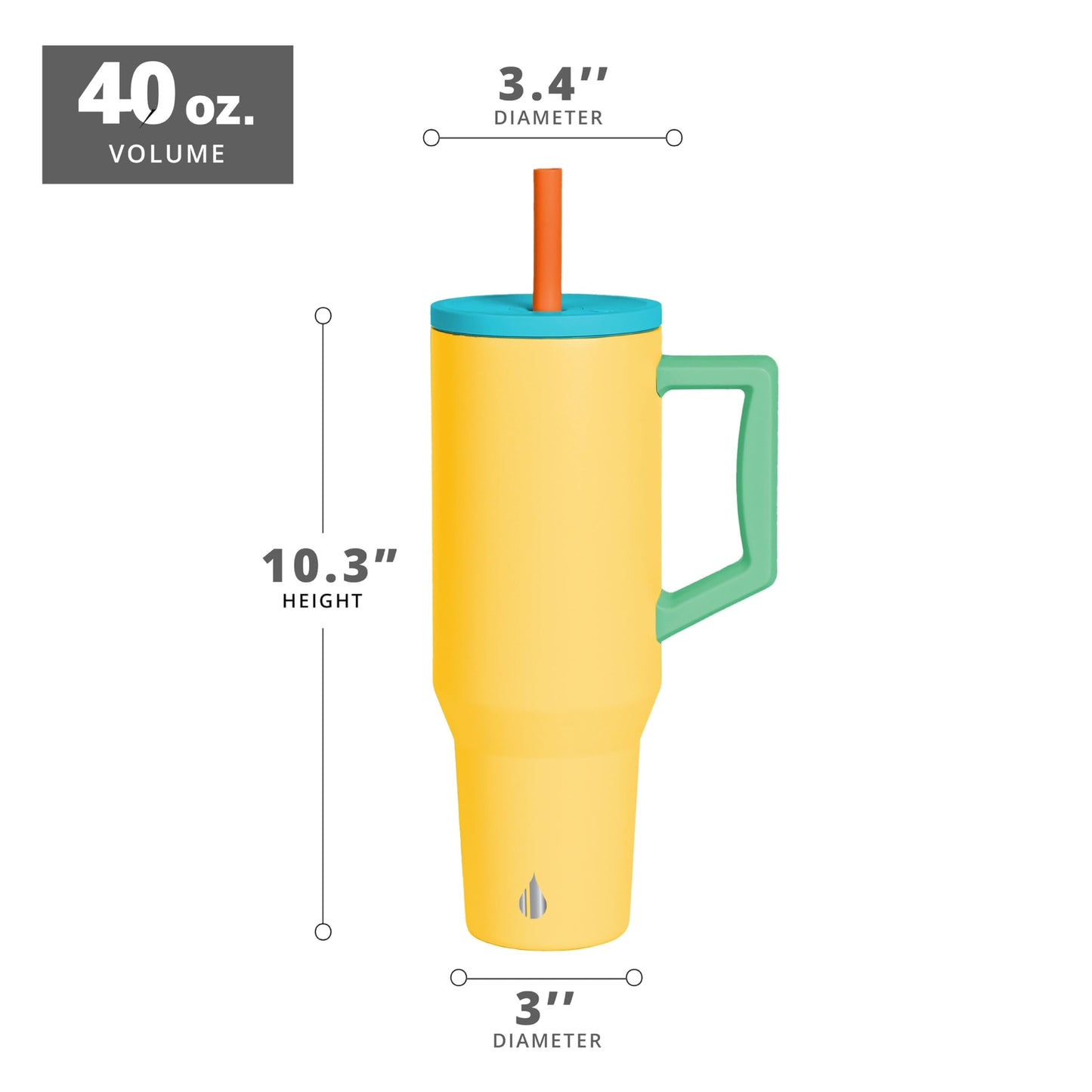 Elemental 40 oz Tumbler with Handle and Straw - Spill Proof Insulated Stainless Steel Commuter for Hot and Cold Beverages - Travel Coffee Mug with 2 Straws & Spill Proof Lid - 40oz - Lemon Zest