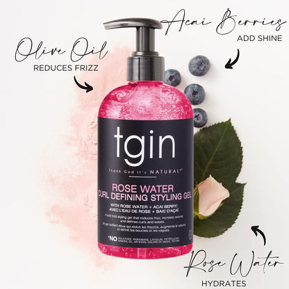 tgin The Styling Package: Rose Water Leave In Conditioner, Defining Gel and Mousse - Gift Set - Curls - Color safe - Wavy - Detangle - Low Porosity Hair - Fine Hair - Styling Products