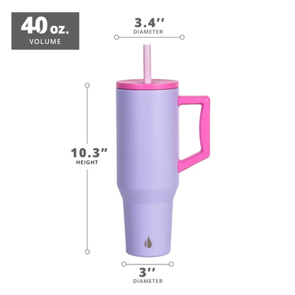 Elemental 40 oz Tumbler with Handle and Straw - Spill Proof Insulated Stainless Steel Commuter for Hot and Cold Beverages - Travel Coffee Mug with 2 Straws & Spill Proof Lid - 40oz - Lilac Tie Dye