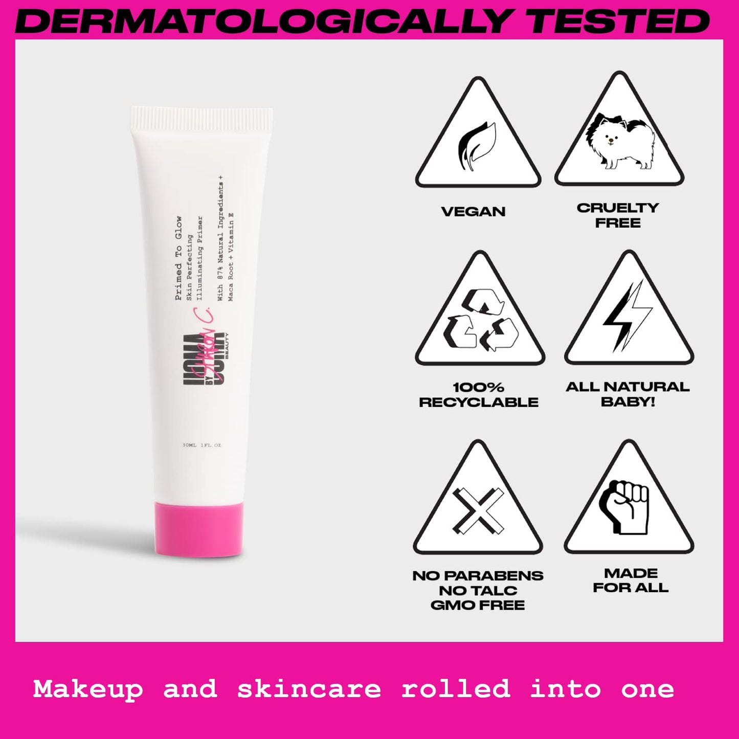 UOMA Primer Face Makeup by Sharon C - Primed To Glow Illuminating Makeup Primer. Energizing Maca Root Skincare with Vitamin E, Highlighter Makeup Primer for Face with Dewy Finish 30ml