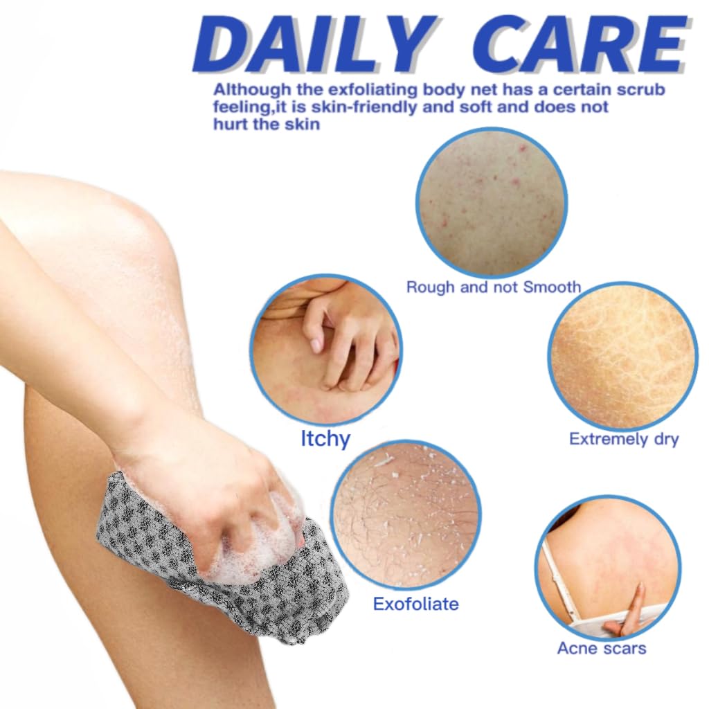 Exfoliating Washcloth, Japanese Exfoliating Towel, Exfoliating Shower Towel, Deep Cleanse for Body Face African Net Sponge Exfoliating Bath Scrubber with 2 Sides for Scrubbing & Washing