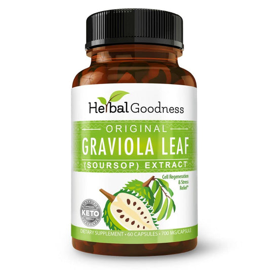 Herbal Goodness Graviola Soursop Capsules 60ct - 4X Graviola Extract Capsules, Guanabana | Organic Supplement | Non-GMO- Cell Growth and Renewal, Digestive Enzymes, Soursop Pills - 700mg Per Serving