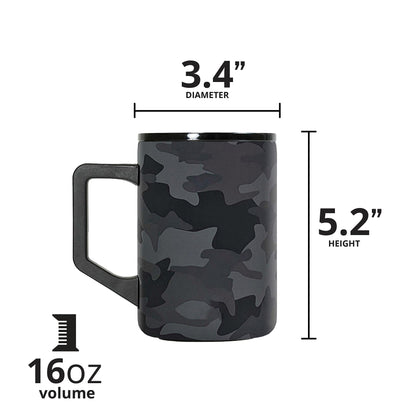 Elemental Insulated Coffee Mug - Triple-Wall Stainless Steel Summit Travel Cup for Hot and Cold Drinks - Thermal Coffee Mug with Lid and Handle for Camping, Office & Travel 16oz - Black Camo