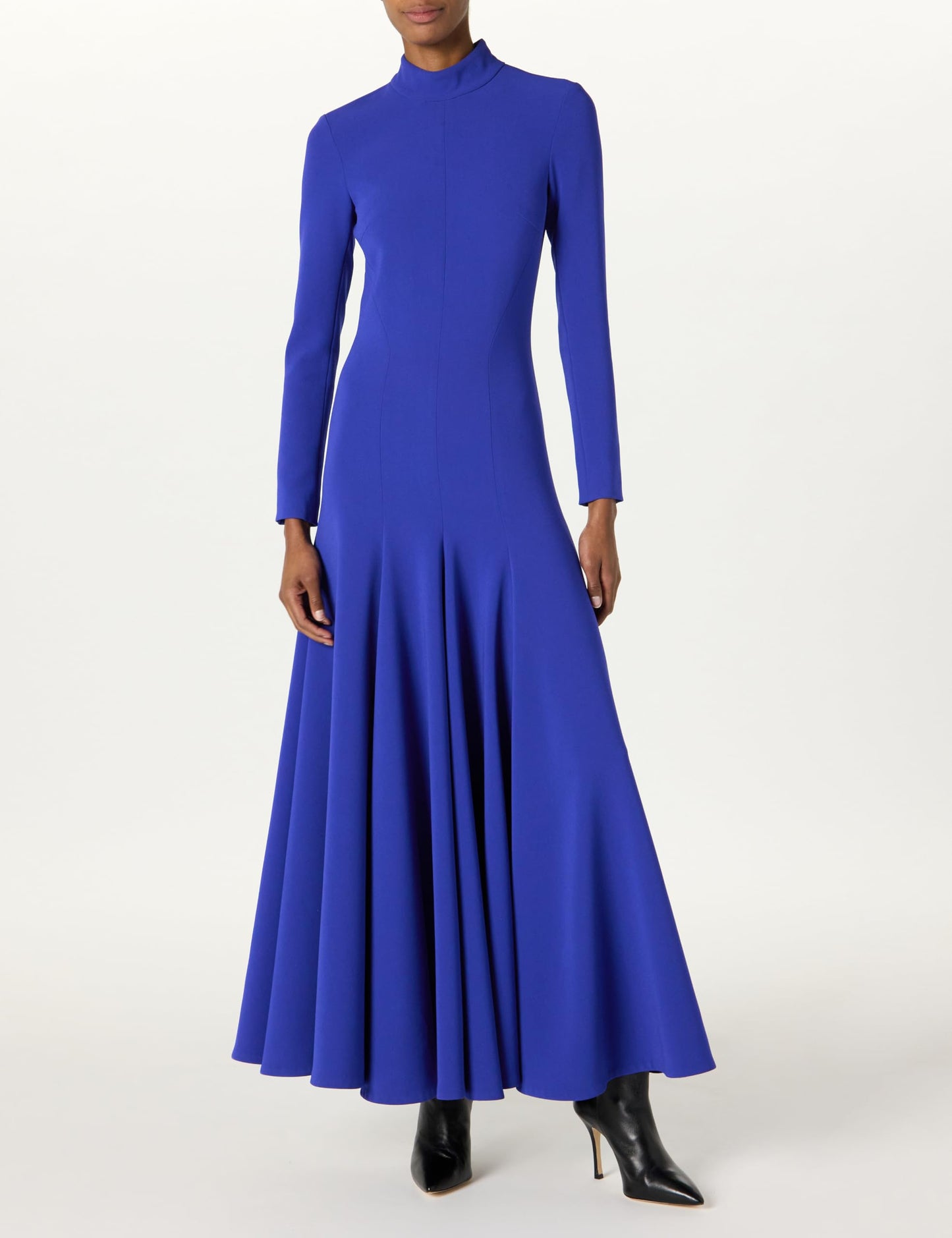 Sergio Hudson, Mock Neck Full Skirt Dress, 4, Sapphire