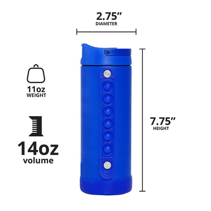 Elemental Iconic Kids Water Bottle with Straw Lid & Stress Reliever Pop It Handle, Leak-Proof When Closed, Triple Insulated Stainless Steel Reusable Thermos Water Bottle, 14oz - Royal Blue