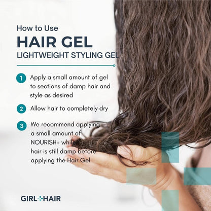 GIRL+HAIR Moisturizing Curl Defining Hair Gel - Soft Hold Styling Gel for Curly Hair - Tea Tree & Castor Oil for Hydration and Hair Growth, Paraben-Free (8 fl oz)