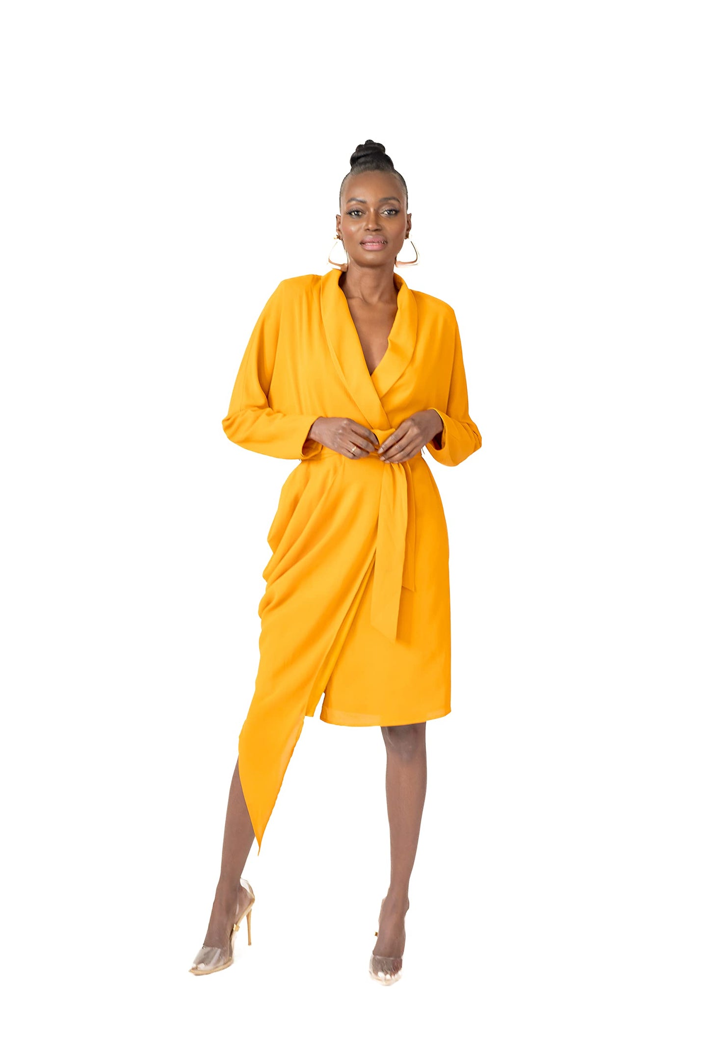 Pantora Women's Wanda Draped Asymmetrical Wrap Dress, Orange, Large