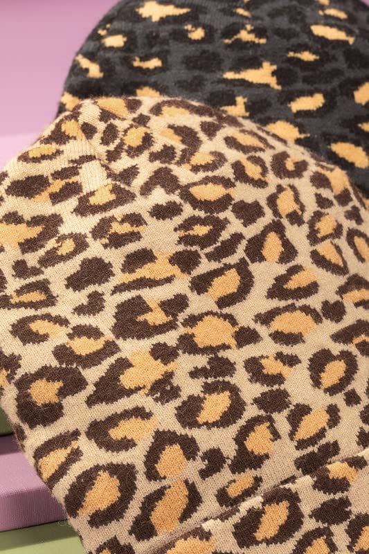 2Chique Boutique Women's Leopard Print Knit Beanie (Charcoal)