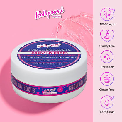 Hollywood Hair Bar Growth Edge Control - Smooths and Grows Edges, Vegan and Cruelty Free, 4 oz