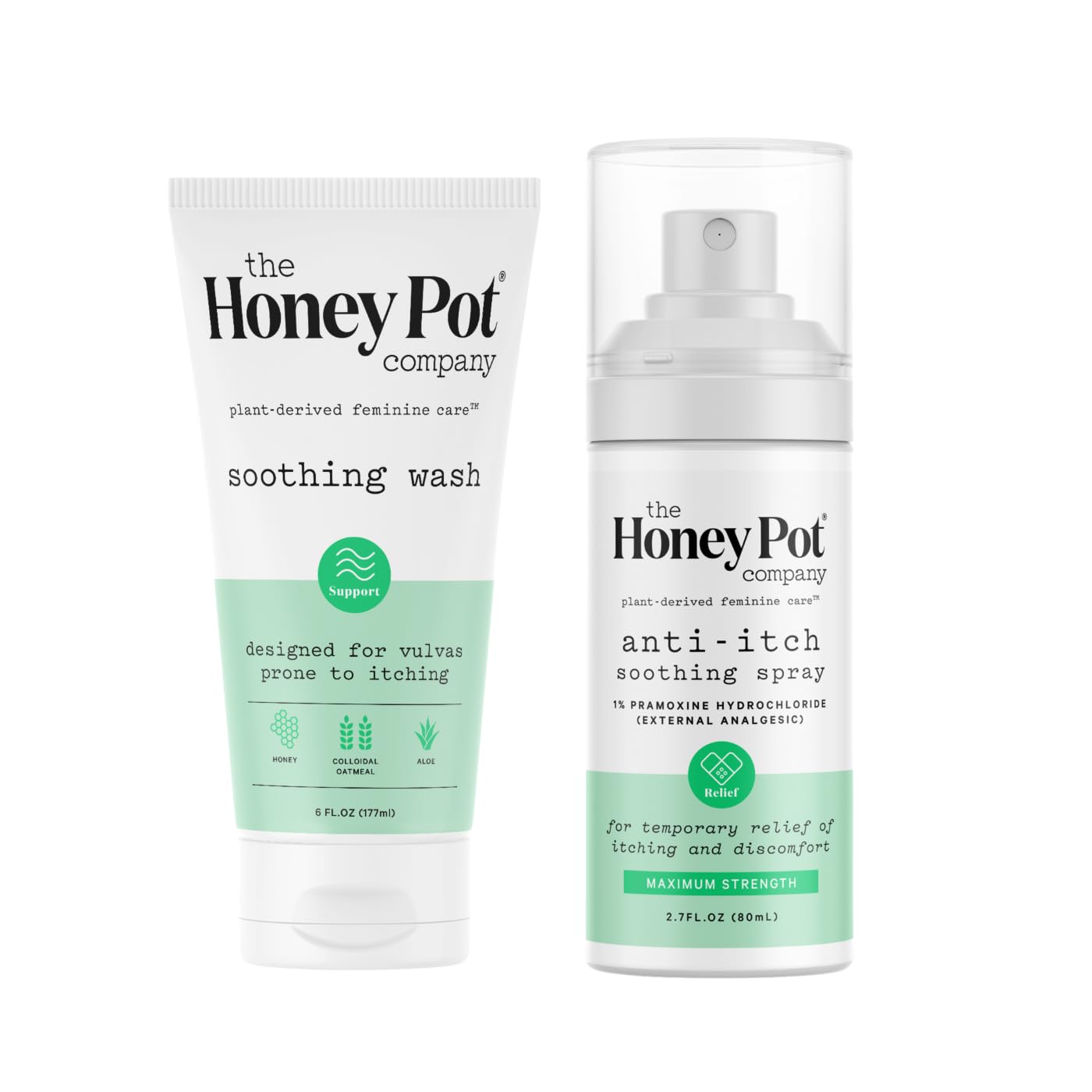 The Honey Pot Company - Feminine Anti-Itch Soothing Wash & Anti-Itch Spray Bundle - at Home or On The Go Wash & Medicated Spray to Relieve Itching & Discomfort - Maximum Strength - Feminine Care