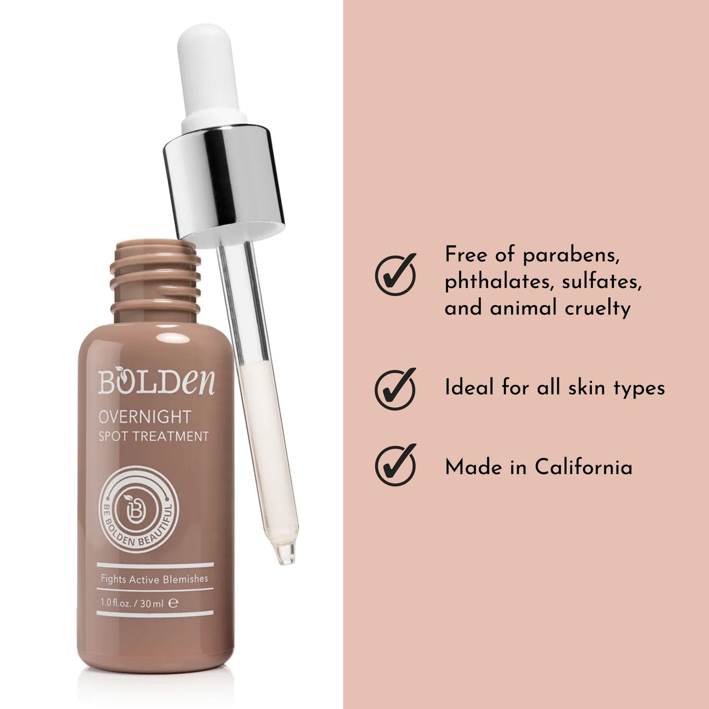 Bolden Overnight Spot Treatment | Targets and Gets Rid of Breakouts Overnight | For All Skin Types with Active Blemishes & Prevents Future Breakouts | 1.0 fl oz