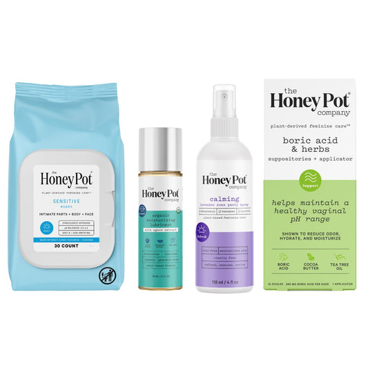 The Honey Pot Company - Intimacy Ritual & Suppositories Bundle - Sensitive Wipes, Agave Lube, Lavender Panty & Deodorant Spray, & Suppositories - Feminine Products - Gynecologist Approved