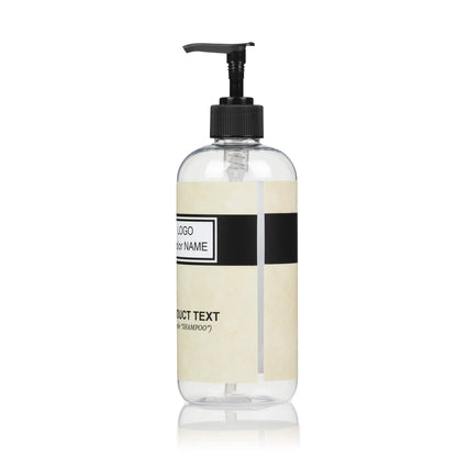 Artanis Home 10-Pack Customized PET Plastic Refillable Pump Bottles with Black and Tan Design Waterproof Labels and Black Pumps, Clear