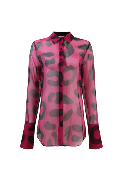 Pantora Women's Latisha Organza Button Up, Pink Leopard, Large