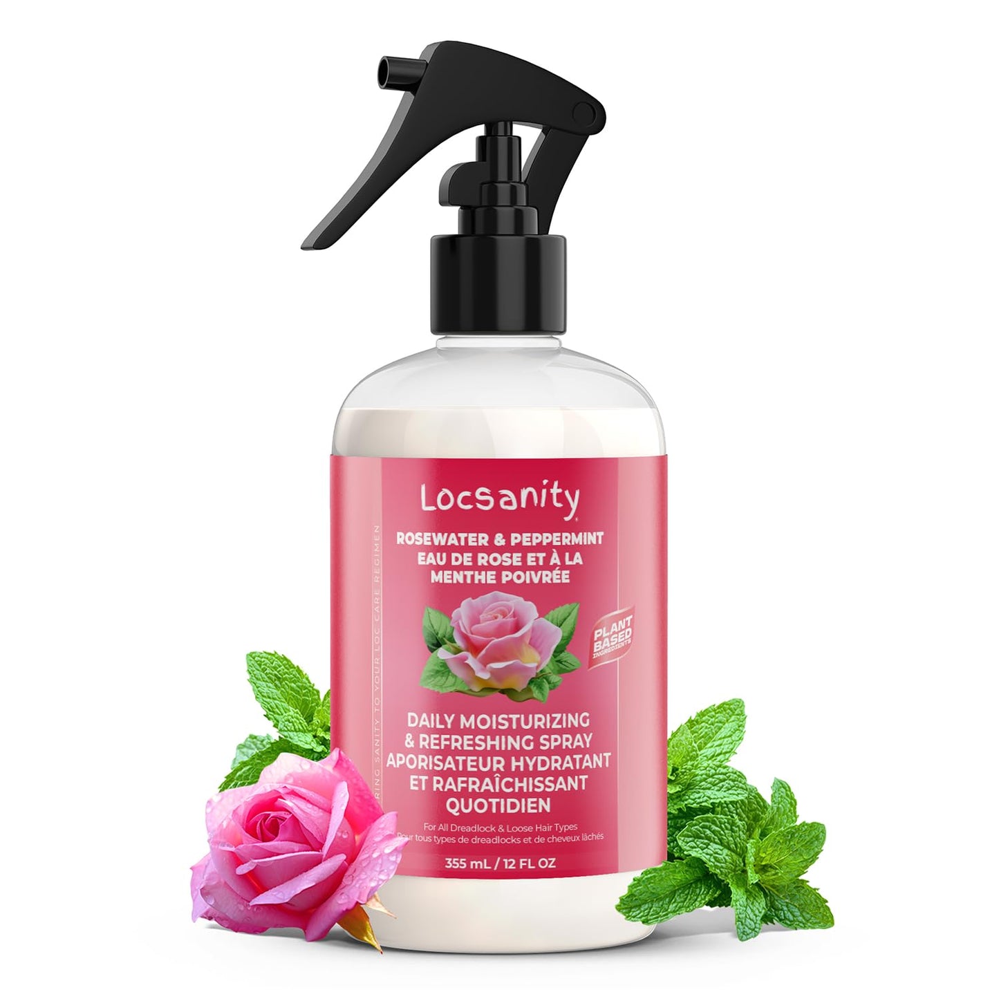 Locsanity Daily Moisturizing Refreshing Spray - Rose Water and Peppermint Hair Scalp Moisturizer for Locs and Dreadlocks (12oz)