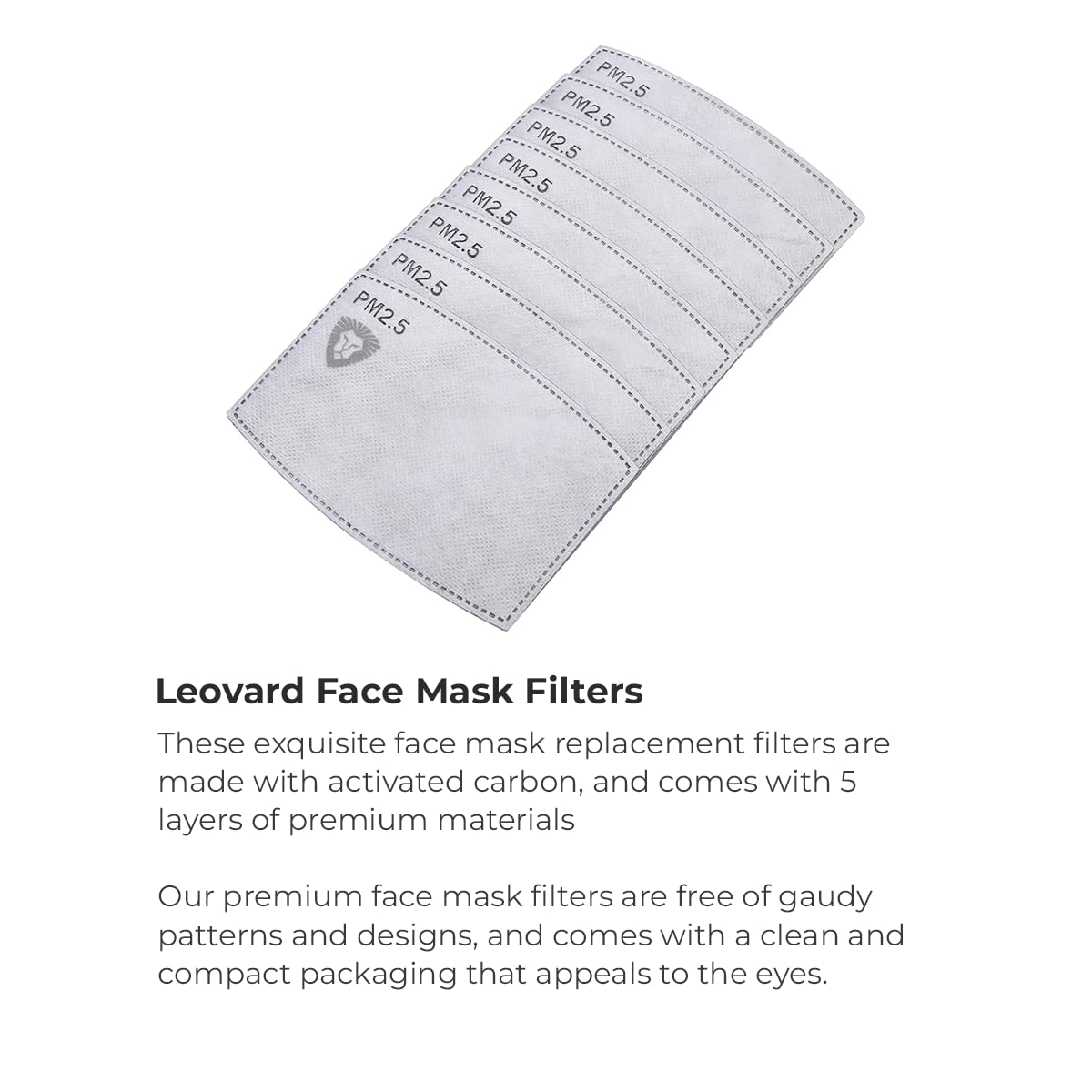 Leovard Face Mask Filters - 30 Premium PM2.5 Activated Carbon Filter - 5 Layered Replacement. Designed in USA