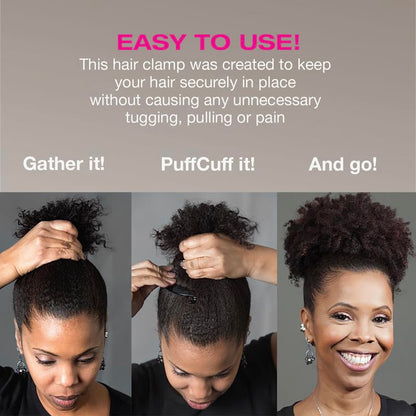 PuffCuff Micro 1.5" Hair Clamps, For All Natural, Thick, Curly, Kinky, Textured, Locs or Braided Hair | Painless, Damage-Free Styling Tool, Black, 5 Pieces