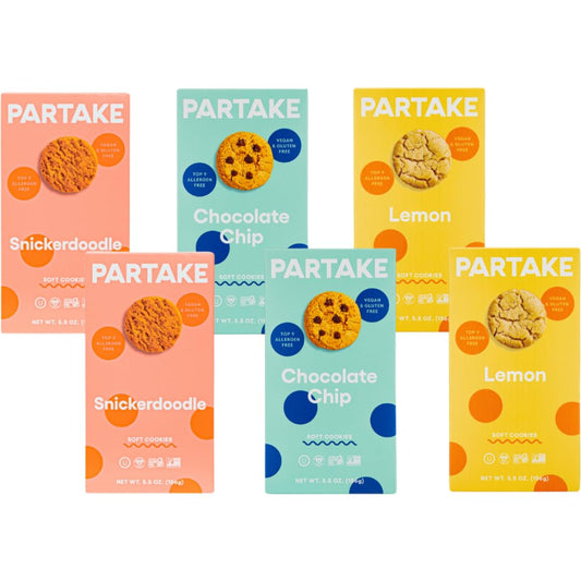 Gluten Free Soft Baked Vegan Cookies 6 Box Variety Pack by Partake | Vegan Cookies | Nut Free, Egg Free, Wheat Free | Allergy Friendly | Contents May Vary.